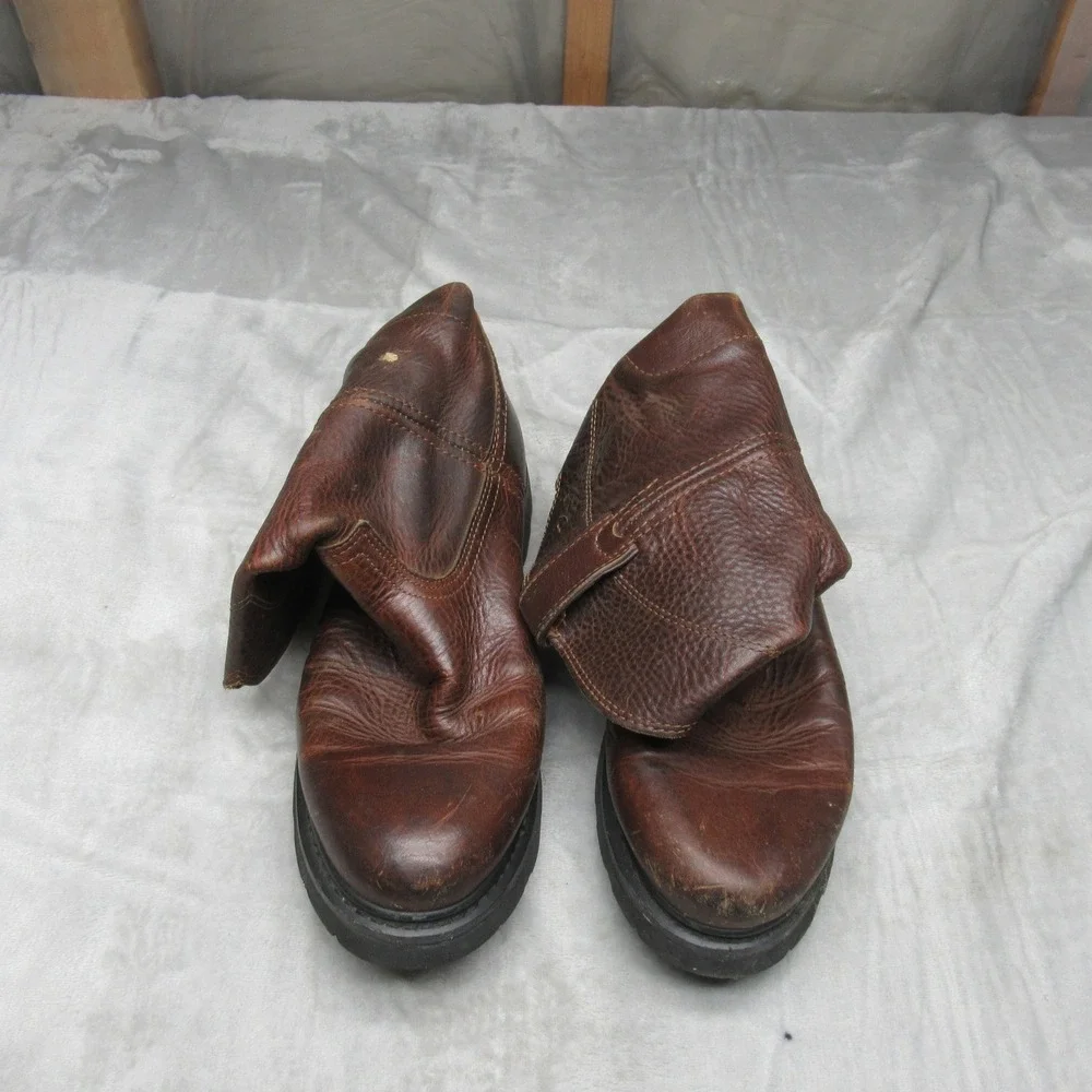 Justin Mens Boots 9.5 M Brown Leather Pull On‎ Cowboy Riding Roper Rugged Work
